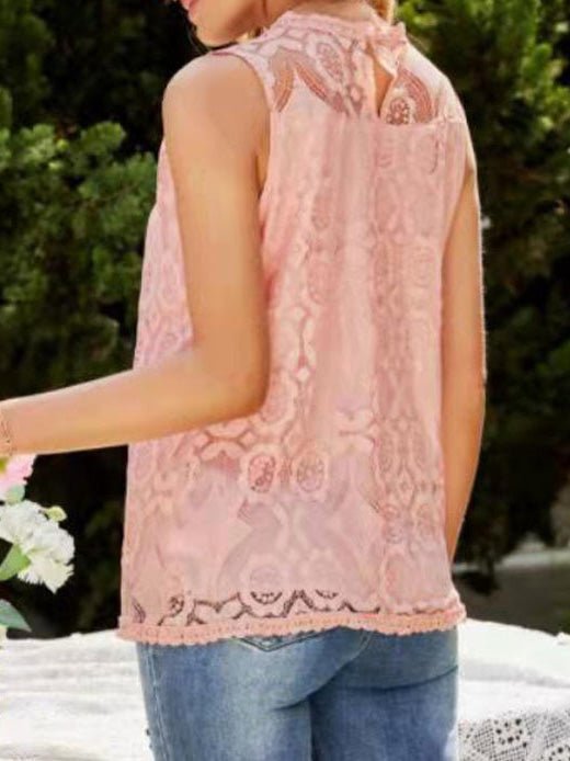 Women's Tank Tops Solid Lace Sleeveless Tank Top